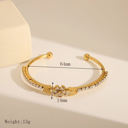 Luxurious French Style Commute Starfish Solid Color Flower 304 Stainless Steel 18K Gold Plated Zircon Bangle In Bulk