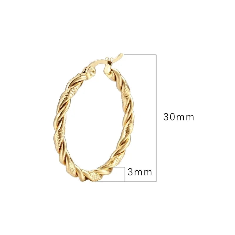 1 Pair Minimalist Solid Color Spiral Stripe Plating 201 Stainless Steel 18K Gold Plated Hoop Earrings
