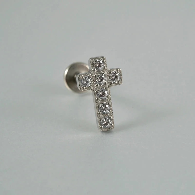 1 Piece Lip Rings Casual Vacation Tropical Cross G23 Titanium Alloy Plating Zircon 18K Gold Plated Lip Rings Ear Cartilage Rings & Studs