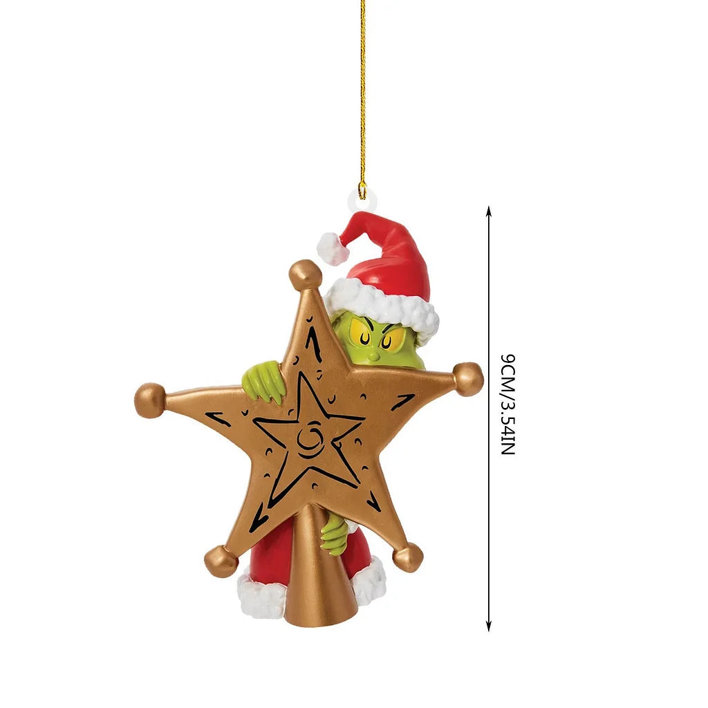 2 Pieces Christmas Green Furry Monster Ornament Hanging Decoration Christmas Tree Hanging Design Decoration Resin 3d