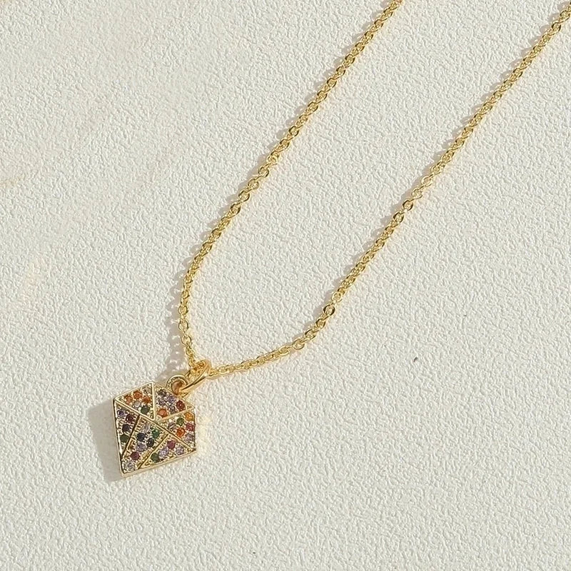 Copper 14K Gold Plated Vintage Style Minimalist Commute Inlay Star Moon Zircon Pendant Necklace