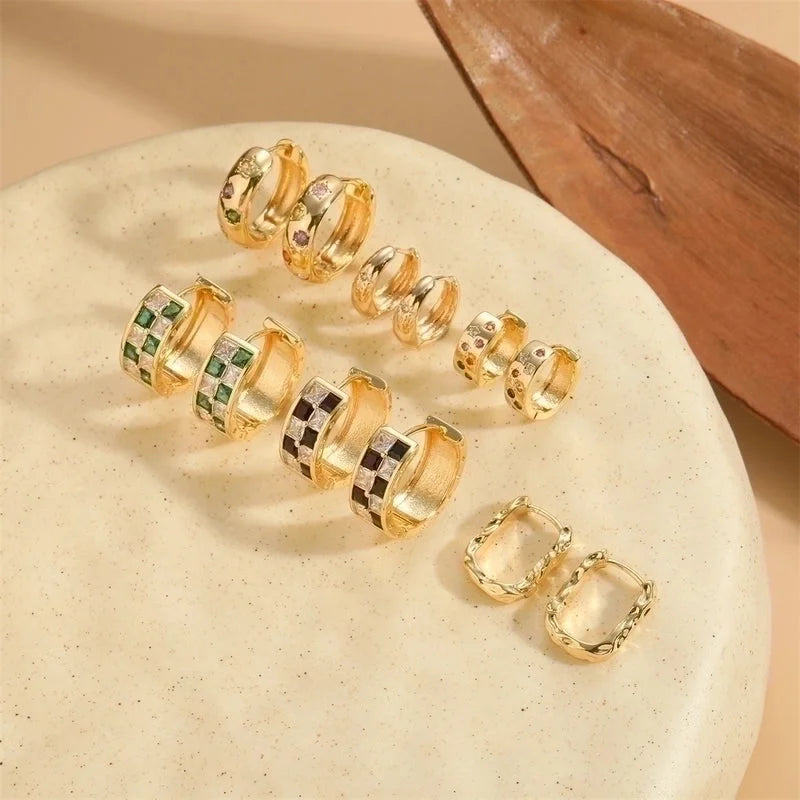 1 Pair Minimalist Round Copper Zircon 14k Gold Plated Hoop Earrings