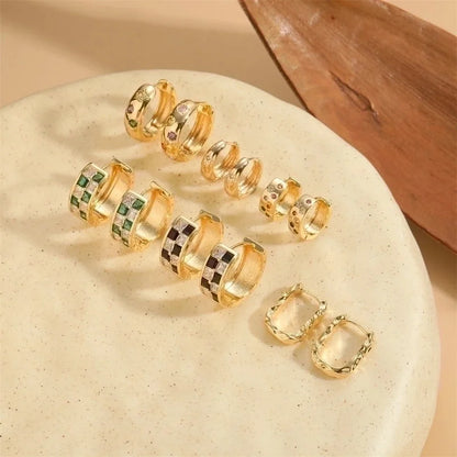 1 Pair Minimalist Round Copper Zircon 14k Gold Plated Hoop Earrings