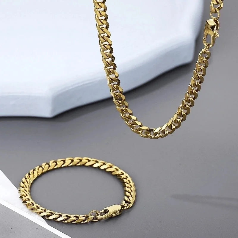 Hip-Hop Geometric Titanium Steel 18K Gold Plated Plating Bracelets Necklace