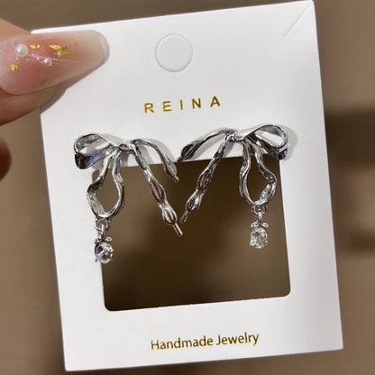 1 Pair Fashion Leaf Flower Bow Knot Imitation Pearl Alloy Rhinestones Earrings