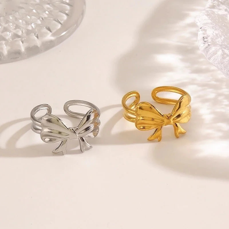 IG Style Minimalist Bow Knot 304 Stainless Steel 18K Gold Plated Plating Open Rings