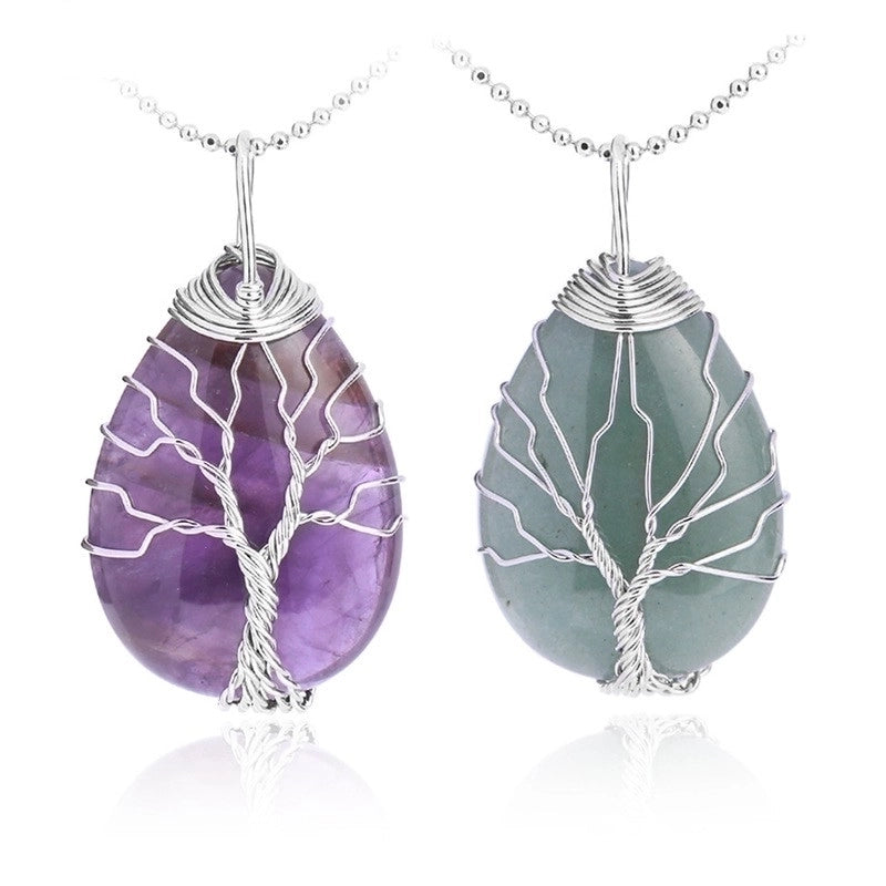 Ig Style Minimalist Tree Water Droplets Natural Stone Crystal Opal Women's Pendant Necklace Necklace Pendant