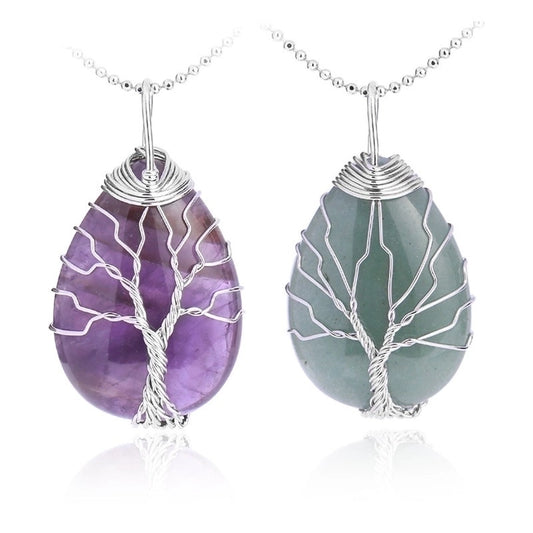 Ig Style Minimalist Tree Water Droplets Natural Stone Crystal Opal Women's Pendant Necklace Necklace Pendant