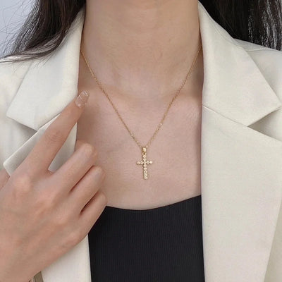 2 Pieces Ethnic Style Cross Stainless Steel Inlay Zircon Pendant Necklace