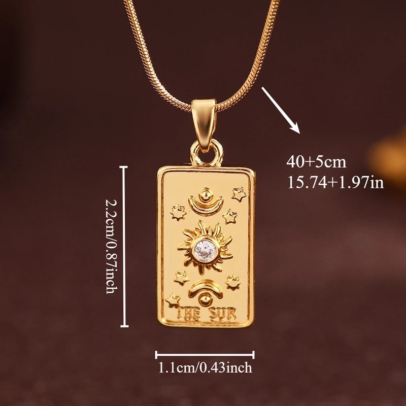 Vintage Style Minimalist Sun Moon Titanium Steel Copper Plating Pendant Necklace