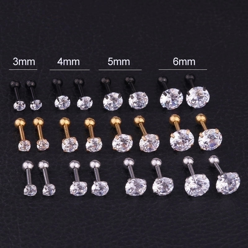 Ear Cartilage Rings & Studs Fashion Geometric 316L Stainless Steel Inlaid Zircon