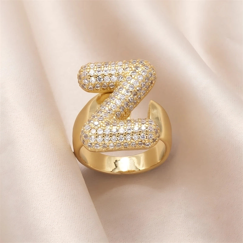 Copper Inlay Letter Zircon Open Rings