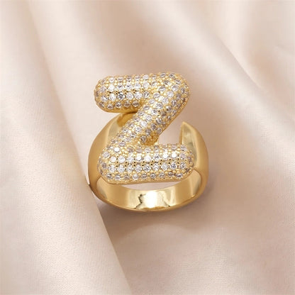 Copper Inlay Letter Zircon Open Rings
