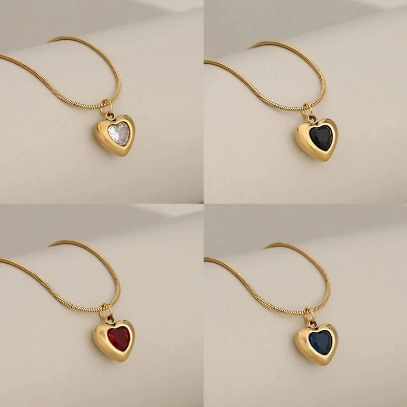 Princess Cute Classic Style Heart Shape 304 Stainless Steel Zircon Inlay Stainless Steel Necklaces