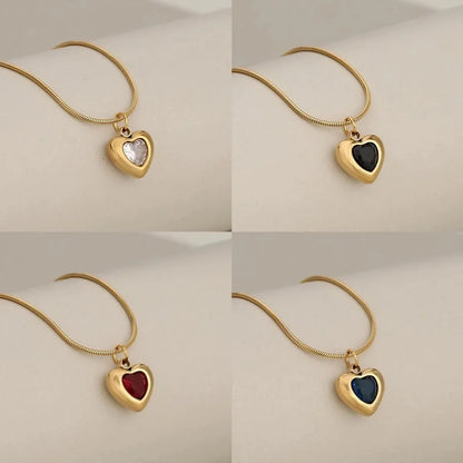Princess Cute Classic Style Heart Shape 304 Stainless Steel Zircon Inlay Stainless Steel Necklaces