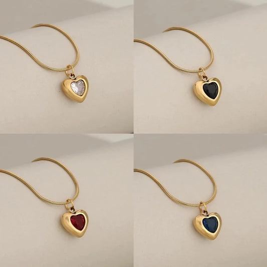 Princess Cute Classic Style Heart Shape 304 Stainless Steel Zircon Inlay Stainless Steel Necklaces