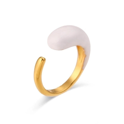Minimalist Solid Color 304 Stainless Steel Pearl Zircon 18K Gold Plated Plating Inlay Rings