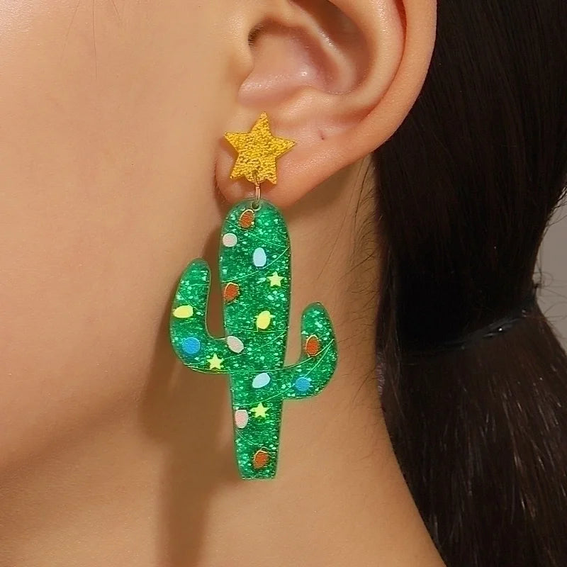 1 Pair Casual Minimalist Cactus Christmas Tree Arylic Drop Earrings