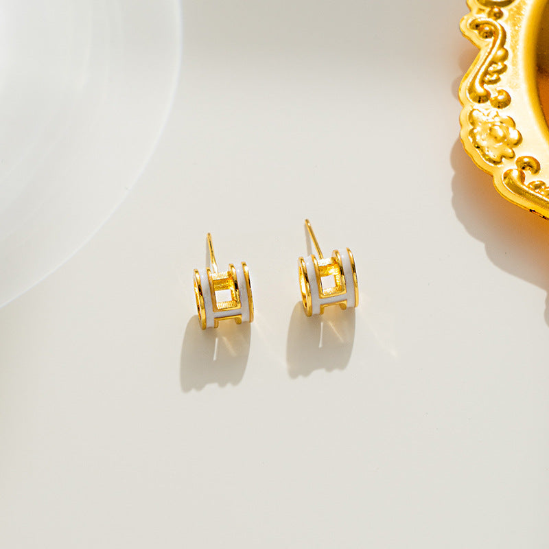 Cartoon Geometric Titanium Steel 18K Gold Plated Stud Earrings