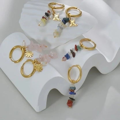 1 Pair Fashion Geometric Plating 304 Stainless Steel Natural Stone 18K Gold Plated Stainless Steel Earrings