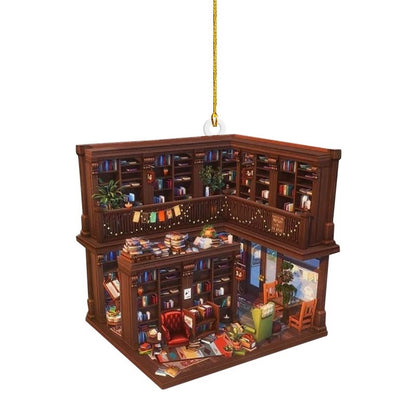 Cross-Border Bookstore Bookcase Creative Pendant Christmas Tree Car Decoration Acrylic Hang Decorations Pendant 8cm
