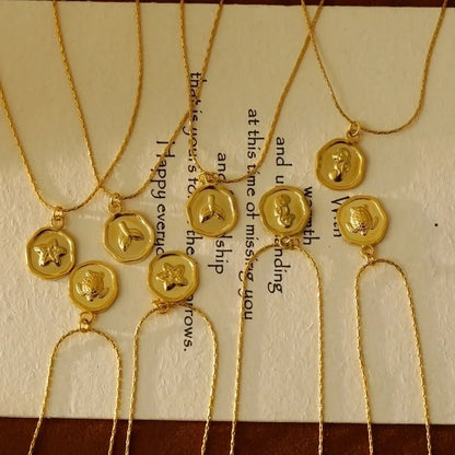 Vacation Marine Style Beach Tortoise Starfish Hippocampus 304 Stainless Steel 18K Gold Plated Pendant Necklace