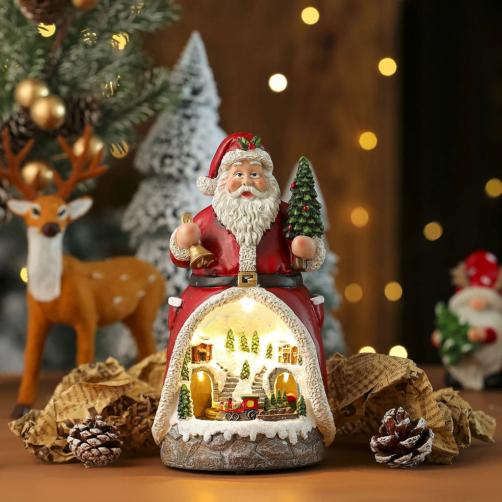 Multiple Christmas Rotating Resin Glowing Music Box Ornaments Rotating Small Train Christmas Gift