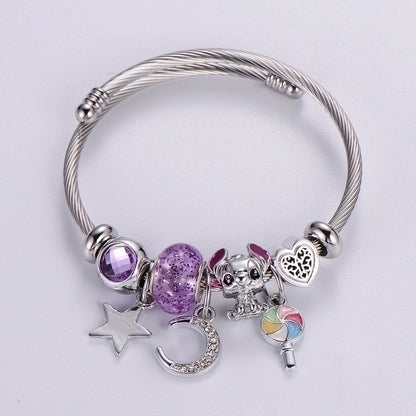 Sweet Classic Style Ice Cream Heart Shape Elephant Stainless Steel Alloy Beaded Epoxy Inlay Rhinestones Bracelets