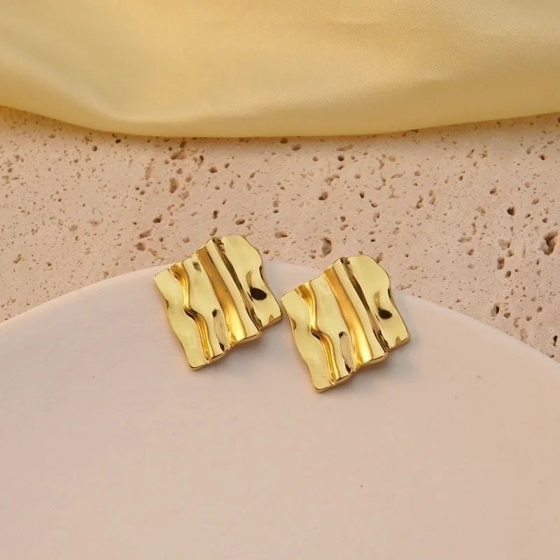 1 Pair Modern Style Geometric Flower Stamping 304 Stainless Steel Imitation Gold Drop Earrings Ear Studs