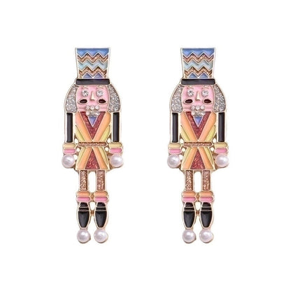 1 Pair Cute Funny Classic Style Cartoon Character Nutcracker Inlay Alloy Seed Bead Drop Earrings