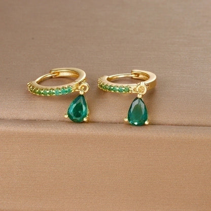 1 Pair IG Style Shiny Water Droplets Plating Inlay Copper Zircon Drop Earrings