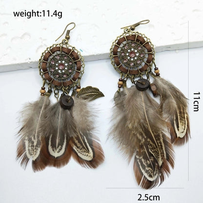 1 Pair Ethnic Style Bohemian Leaves Feather Tassel Plating 304 Stainless Steel 18K Gold Plated Stainless Steel Earrings