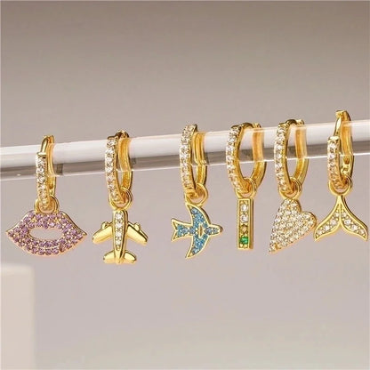 1 Pair Minimalist Fish Tail Copper Inlay Rhinestones Drop Earrings