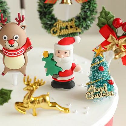 Christmas Casual Cute Minimalist Christmas Tree Santa Claus Snowman Plastic Indoor Banquet Party Cake Decorating Supplies Cake Decorating Supplies