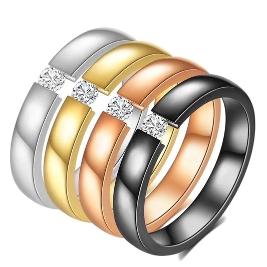 Minimalist Solid Color Titanium Steel Inlay Zircon Rings