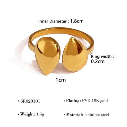 IG Style Vacation French Style Geometric Water Droplets 304 Stainless Steel 18K Gold Plated Open Rings