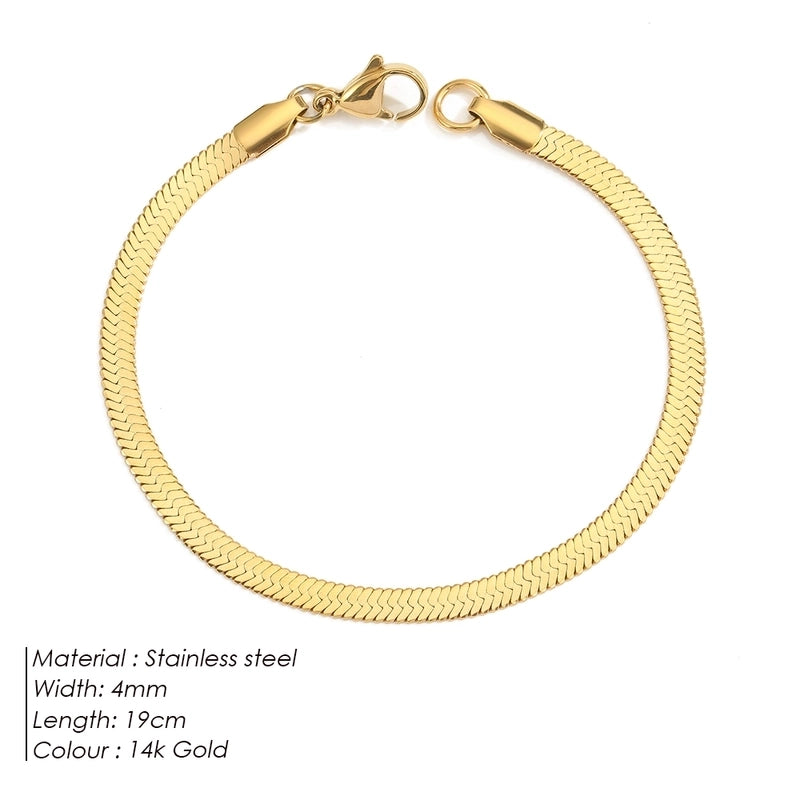 Vintage Style Classic Style Geometric 304 Stainless Steel Flat Snake Chain Bracelets In Bulk