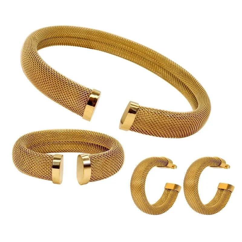 Retro French Style Solid Color 304 Stainless Steel Plating Bracelets Earrings Necklace