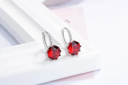 1 Pair Lady Solid Color Inlay Copper Rhinestones Hoop Earrings