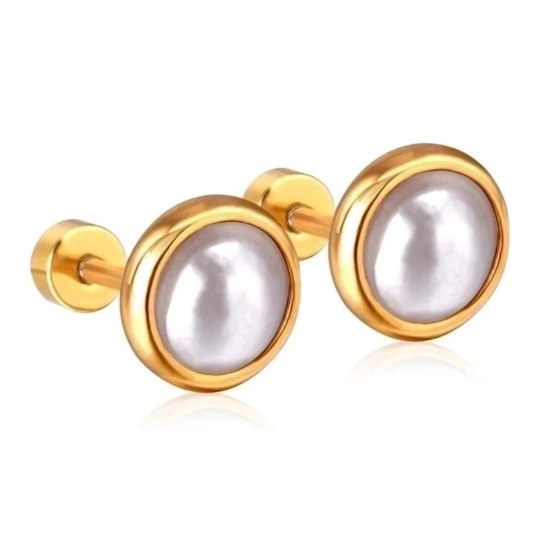 Retro Geometric Stainless Steel Artificial Pearls Ear Studs 1 Pair