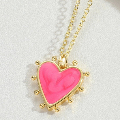 Vintage Style Minimalist Commute Heart Shape Copper Enamel 14K Gold Plated Pendant Necklace