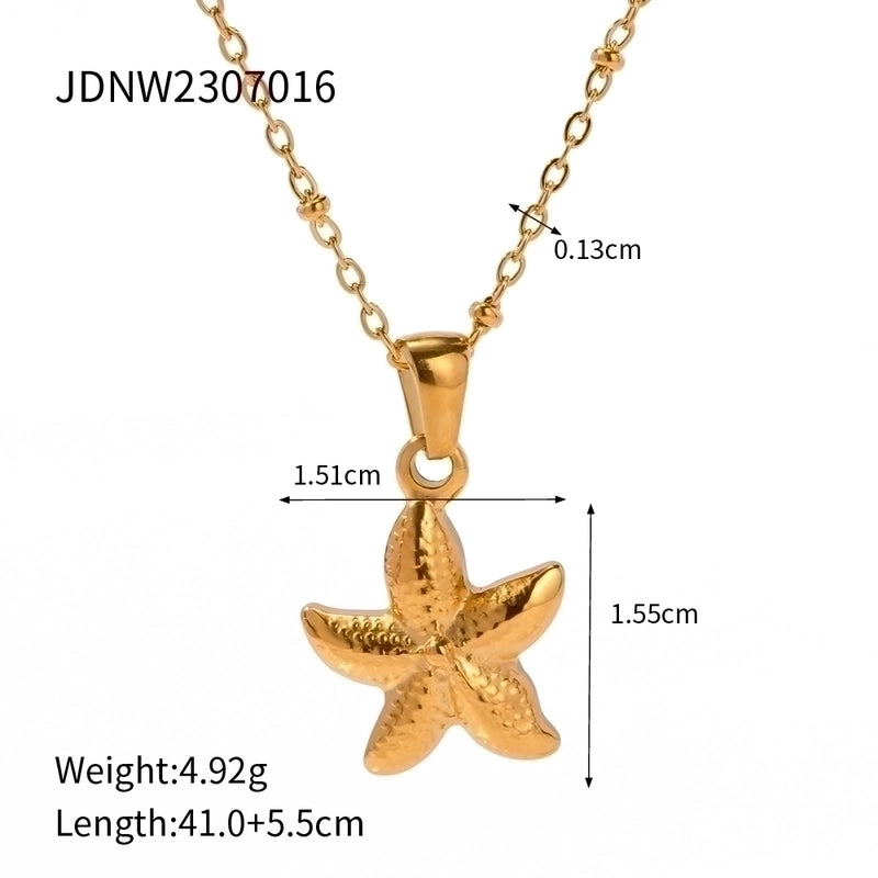 2 Pieces 304 Stainless Steel 18K Gold Plated Beach Minimalist Beaded Plating Starfish Shell Fish Tail Pendant Necklace