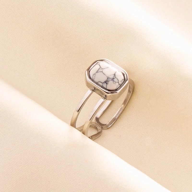 304 Stainless Steel 18K Gold Plated Vintage Style Classic Style Inlay Geometric Artificial Gemstones Imitating Stone Open Rings