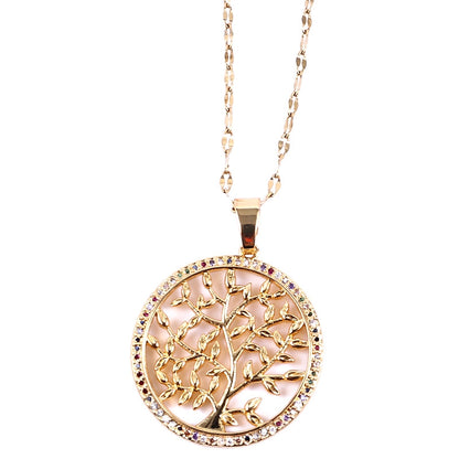 Minimalist Classic Style Coconut Tree Copper Inlay Rhinestones Women's Pendant Necklace