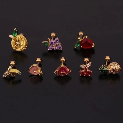 Ear Cartilage Rings & Studs Fruit 316L Stainless Steel Copper Inlaid Zircon