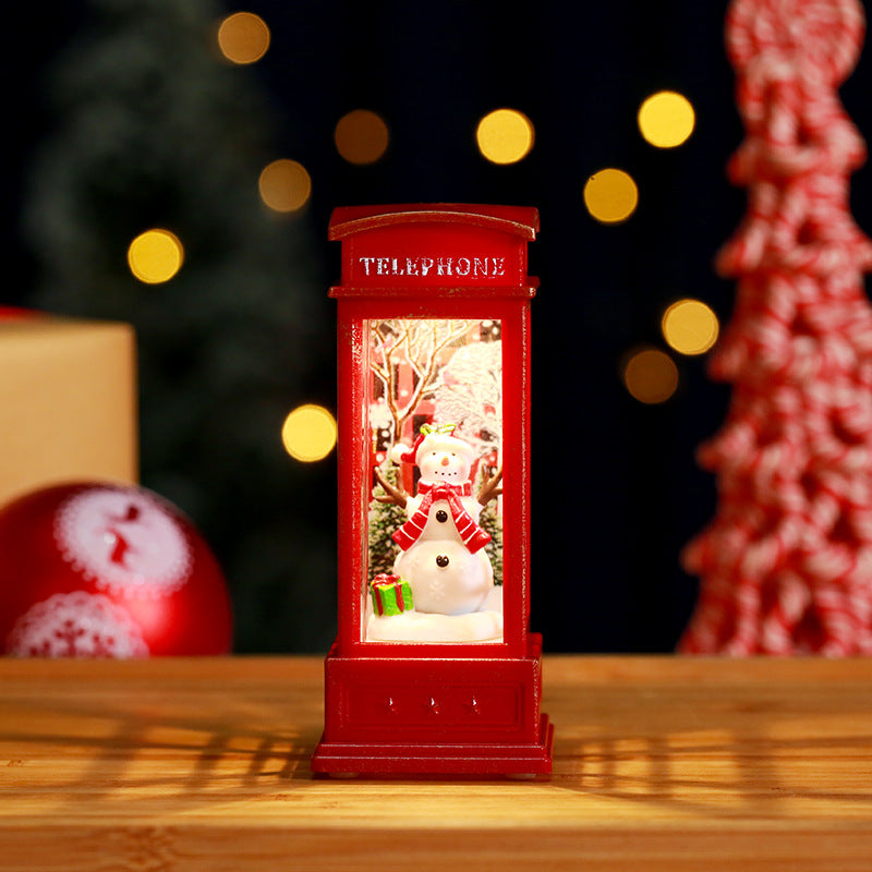 2 Pieces Christmas Light-up Water-filled Christmas Lantern Desktop Ornament Santa Claus Interior Scene Telephone Booth Gift