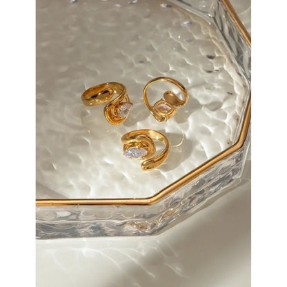 IG Style Geometric Square 304 Stainless Steel Zircon 18K Gold Plated Inlay Open Rings Rings