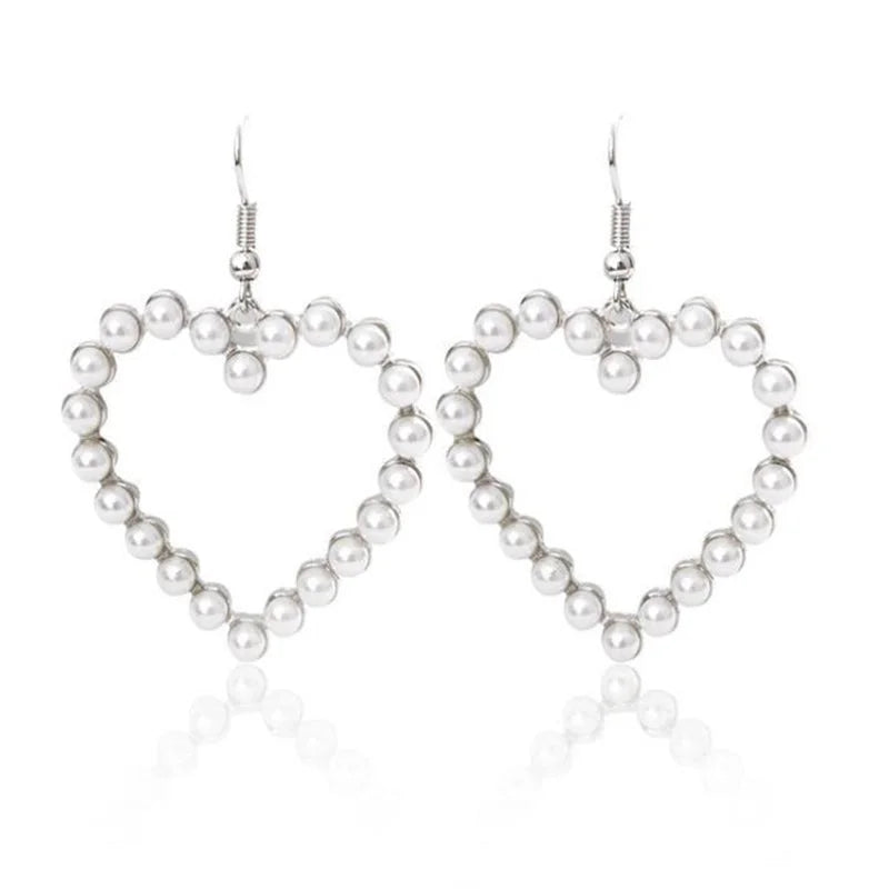 1 Pair Minimalist Heart Shape Alloy Inlay Pearl Women's Earrings