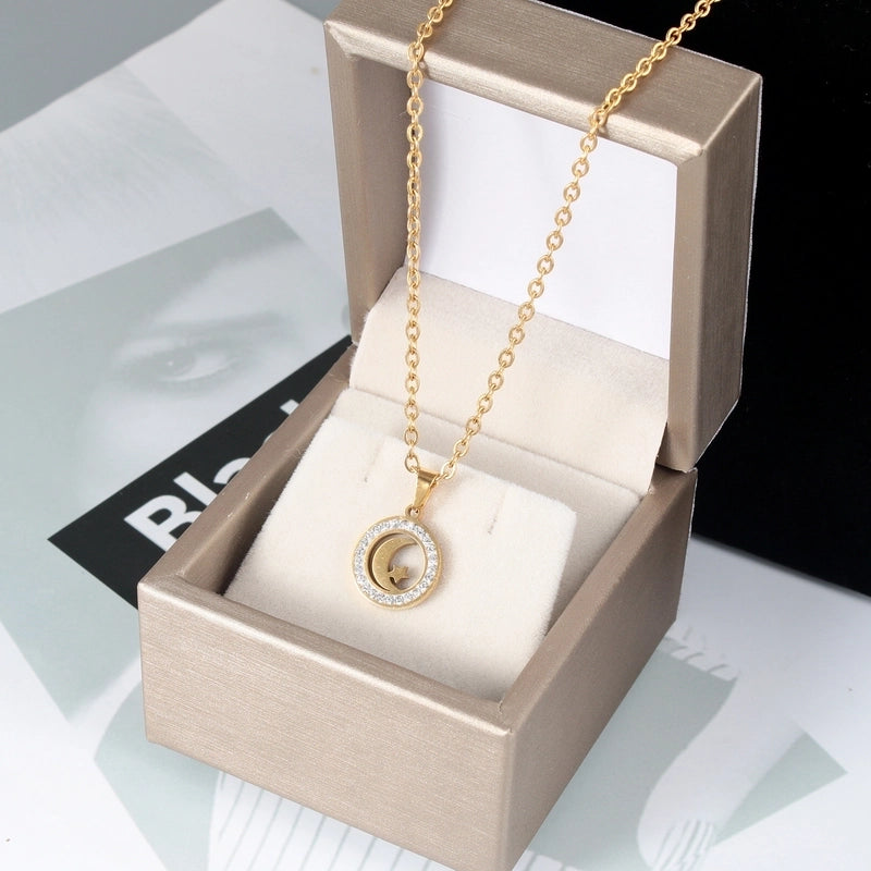 Fashion Heart Shape Stainless Steel Titanium Steel Plating Inlay Zircon Pendant Necklace 1 Piece