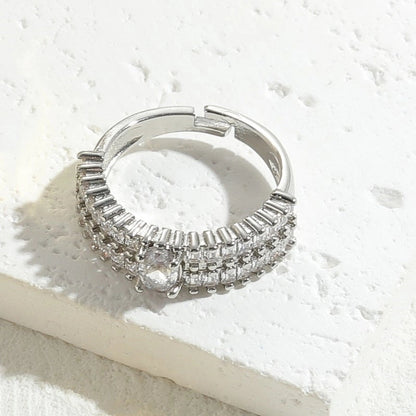 Minimalist Classic Style Round Flower Copper Asymmetrical Plating Inlay Zircon 14k Gold Plated Open Rings